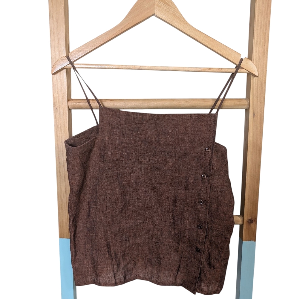 Friedricks Sport Vintage 100% Linen Textured Tank Button Spaghetti Straps